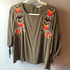 Olive green embroidered top